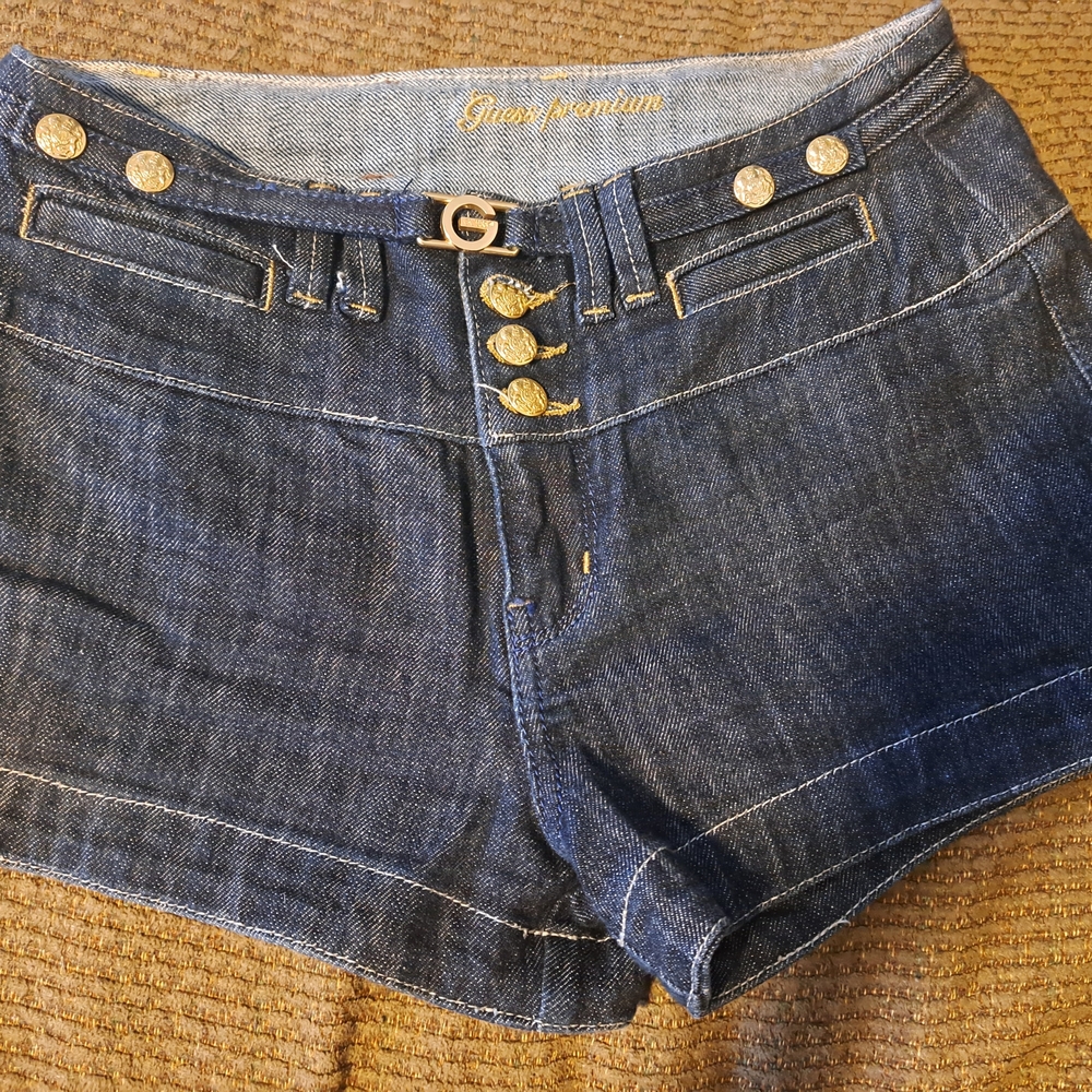 Guess Dark Blue Jean Shorts with Gold Accents